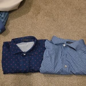 2 Men's Golf Blue Patterned Shirts